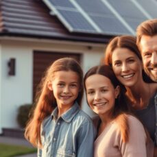 happy-family-stands-smiling-of-a-house-with-solar-panels-installed-generative-ai-free-photo